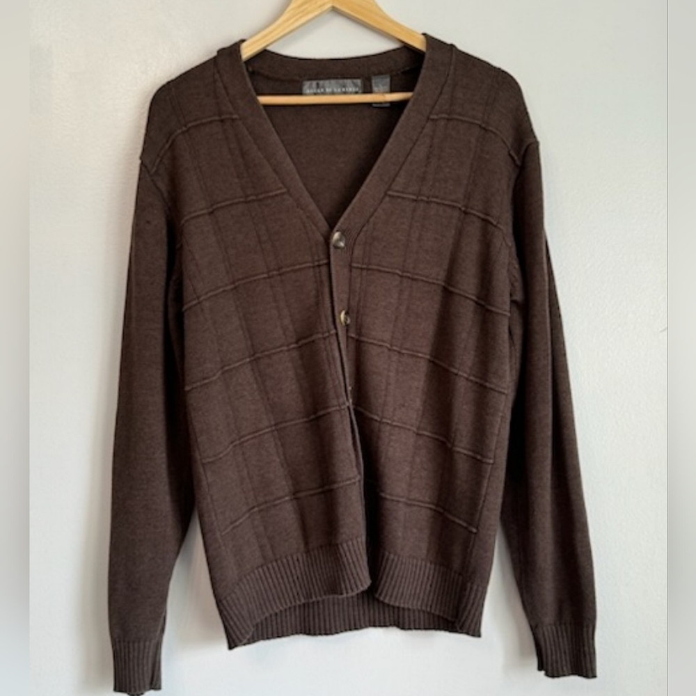 Oscar De La Renta Men's Cardigan Button Down Brown Sweater Sz Large